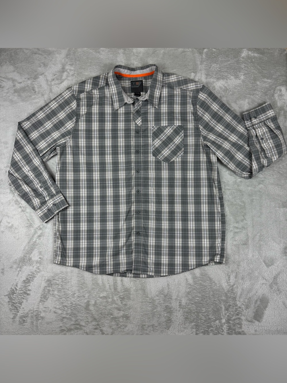 5.11 Tactical Plaid Button Front Shirt Mens Gray Long Sleeve Outdoor Hiking XL